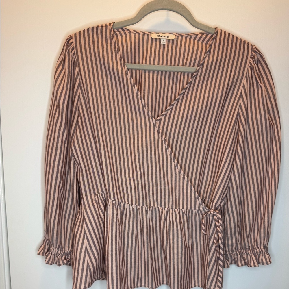 Madewell Pink Striped Wrap Blouse